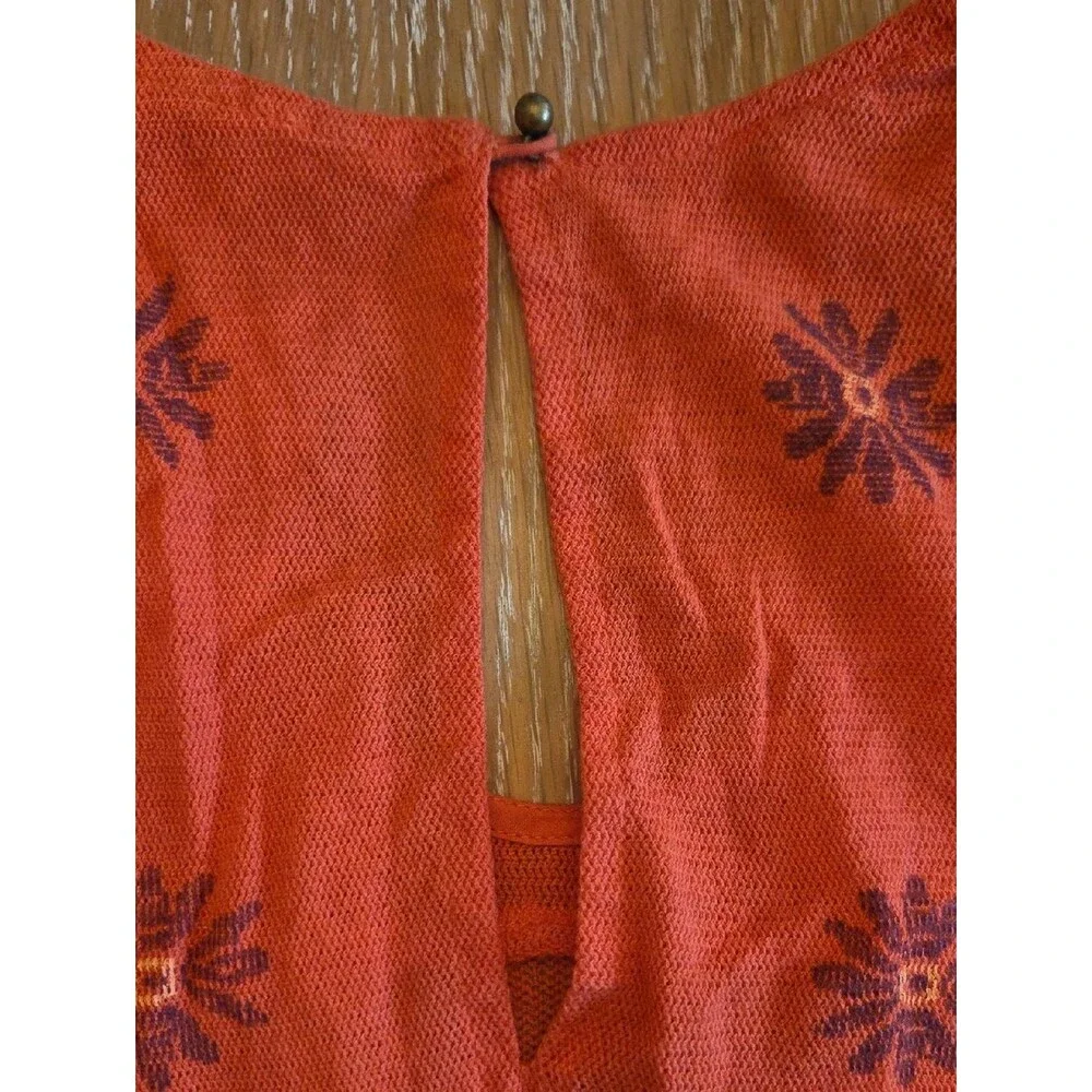 Free People New Romantics Beaded Artisan Gauzy Knit Tunic Top Coral S Crunchy